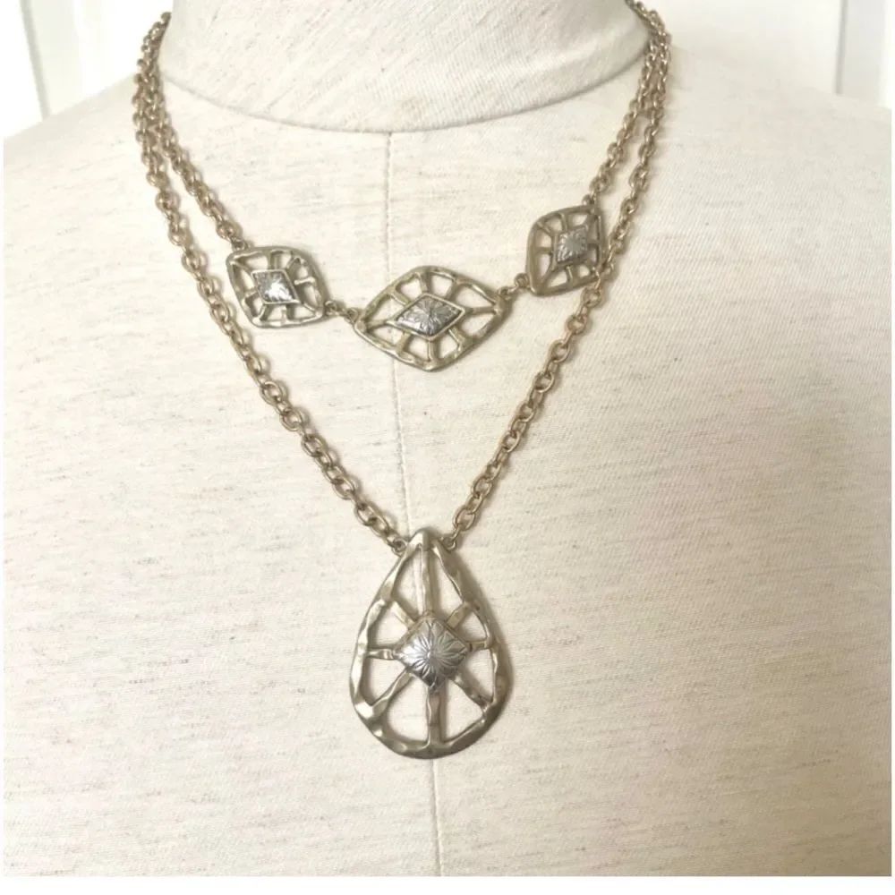 Silver and gold tone double chain necklace